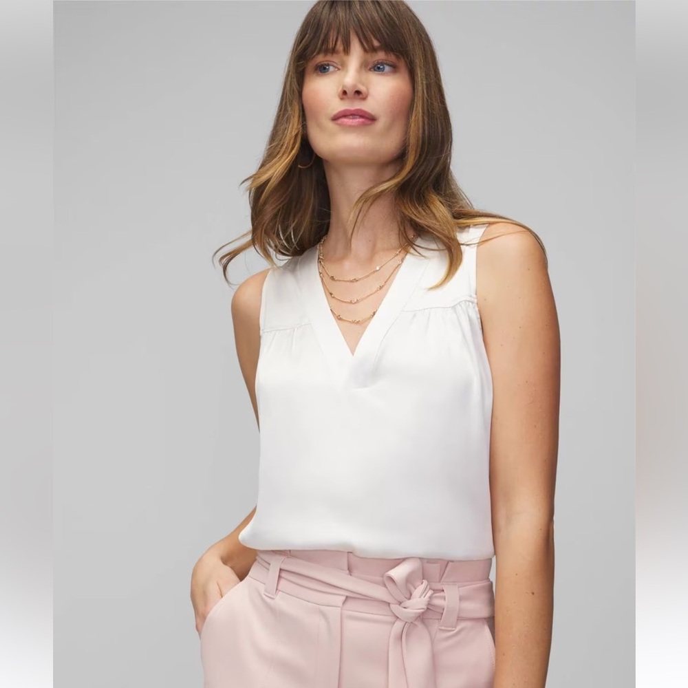 White House Black Market White Sleeveless V-Neck Blouse
